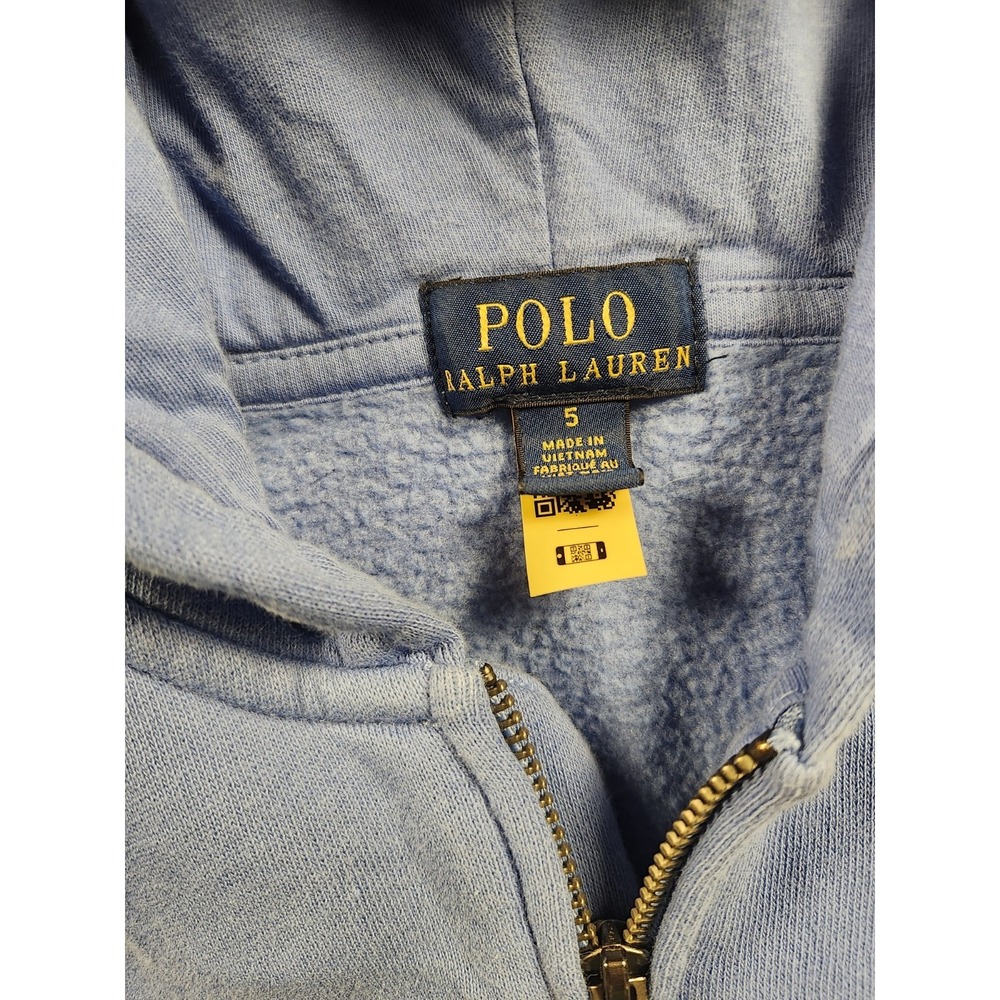 Polo Ralph Lauren Boys Sz 5 Full Zip Green Blue Hooded Jacket Blue Pony Classic - Picture 5 of 9